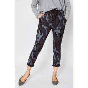 NEW JACQUELINE B CLOTHING double stripe camo pants in charcoal
